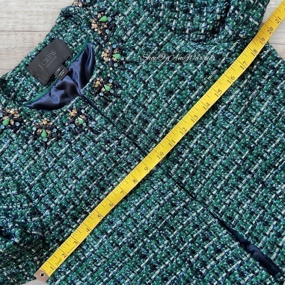 J.Crew Collection jeweled emerald + navy tweed blazer/jacket *shop@iamwarrior